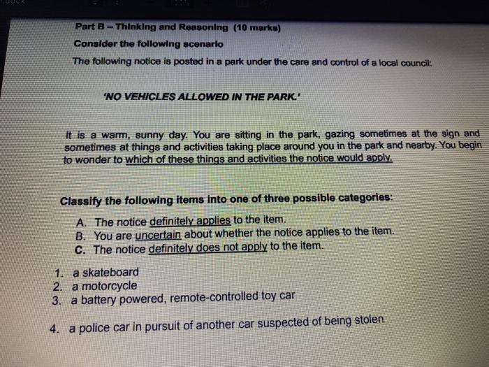 WE Part B - Thinking and Ronsoning (10 marks)