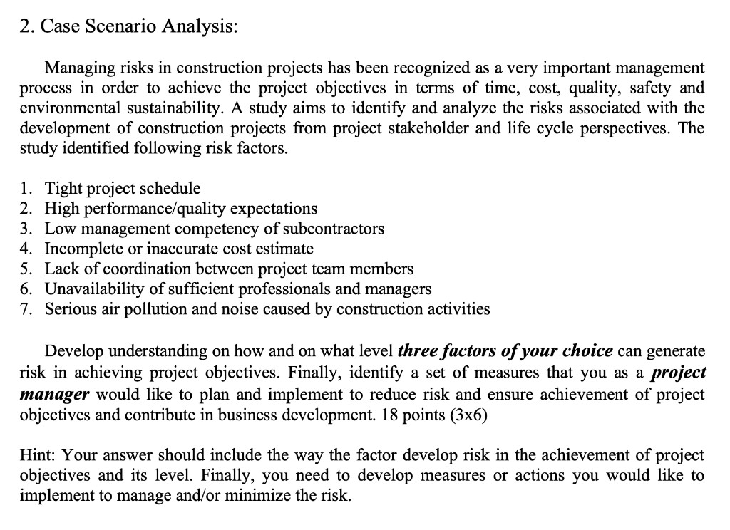 2. Case Scenario Analysis: Managing risks in
