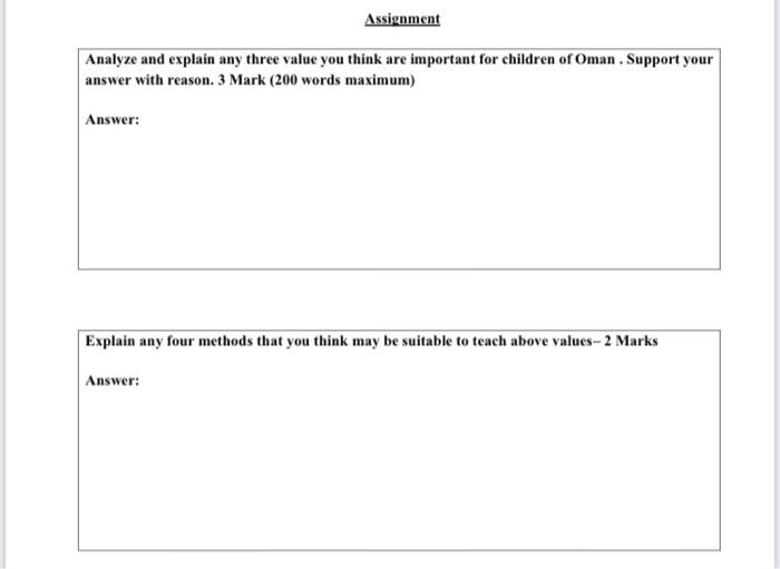Assignment Analyze and explain any three value
