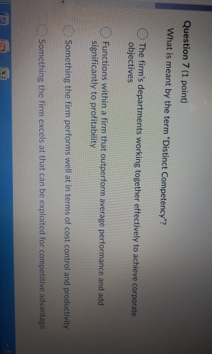 Question 7 (1 point) What is meant by the term