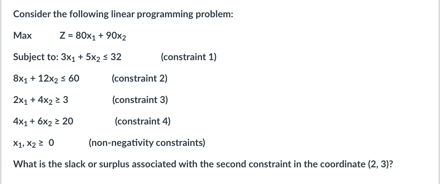 Consider the following linear programming