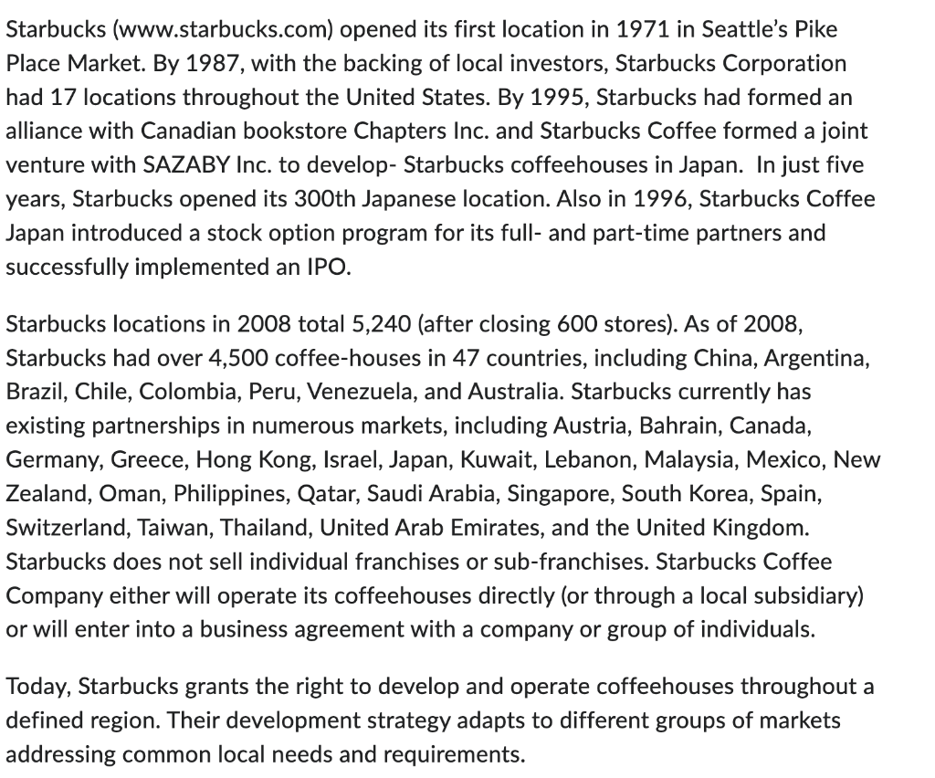 Starbucks (www.starbucks.com) opened its first