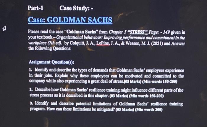 Part-1 Case Study: - Case: GOLDMAN SACHS Please