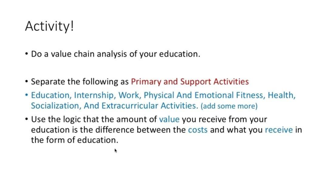 Also draw the diagram. Activity! Do a value chain