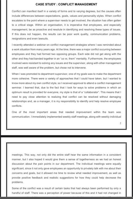 CASE STUDY: CONFLICT MANAGEMENT Conflict can