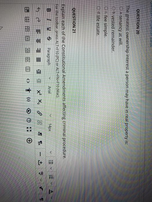 101 Status QUESTION 20 The greatest ownership