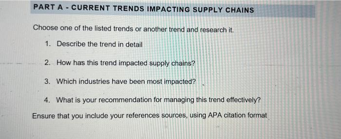 PART A - CURRENT TRENDS IMPACTING SUPPLY CHAINS