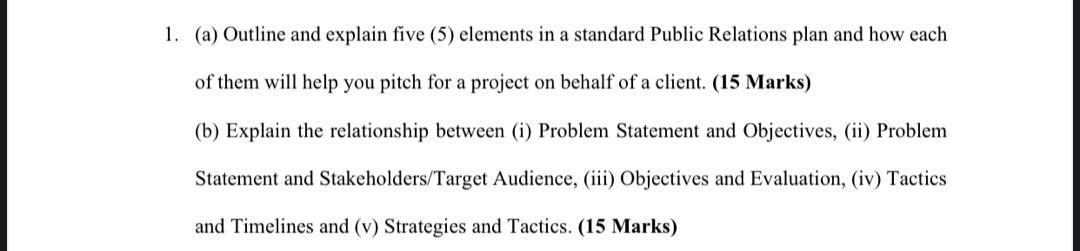 1. (a) Outline and explain five (5) elements in a