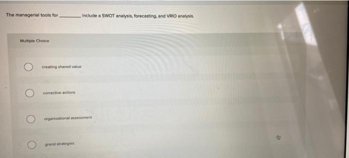 The managerial tools for include a SWOT analysis,