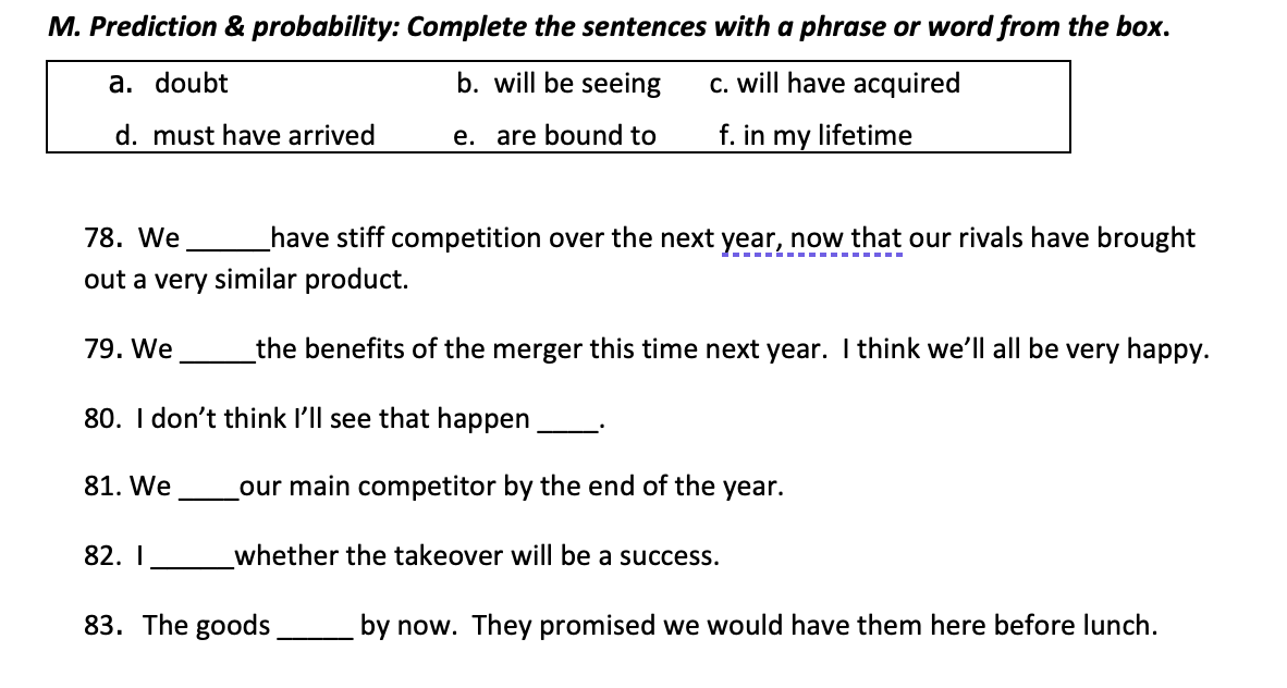 M. Prediction & probability: Complete the