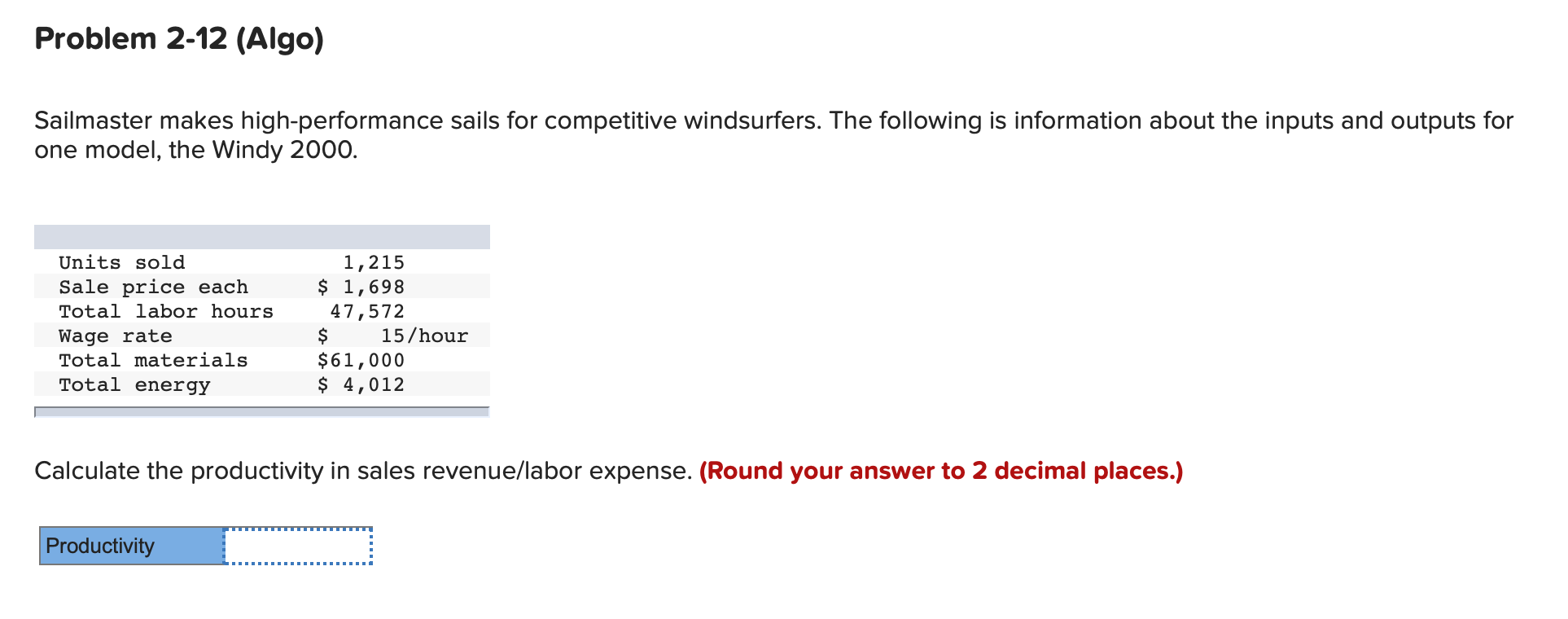 Problem 2-12 (Algo) Sailmaster makes