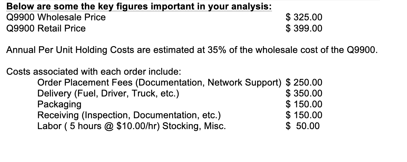 Economic Order Quantity Exercise (25 Points) SCM