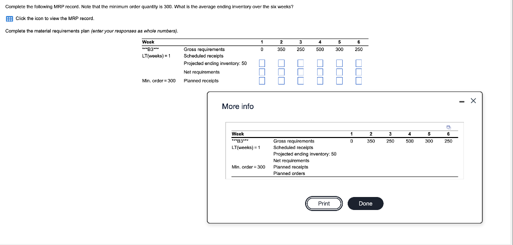 Complete the following MRP record. Note that the