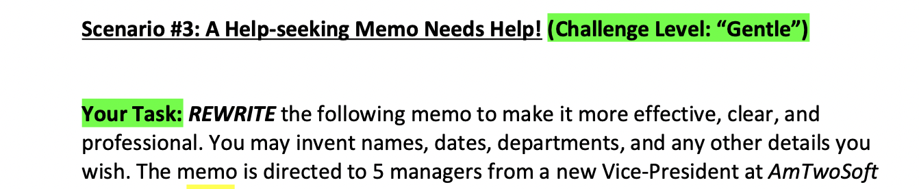 Scenario #3: A Help-seeking Memo Needs Help!