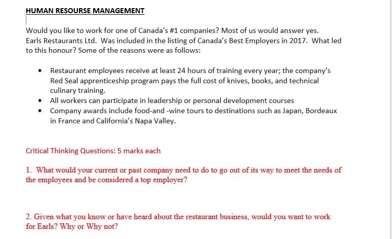 HUMAN RESOURSE MANAGEMENT Would you like to work