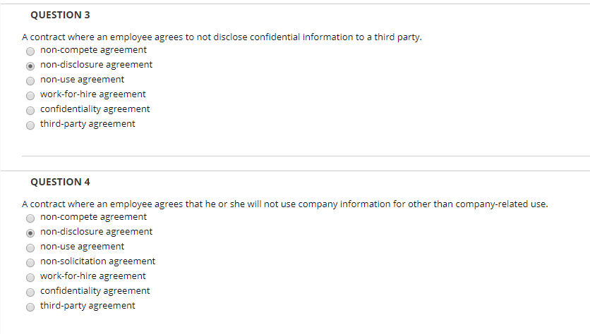 QUESTION 3 A contract where an employee agrees to