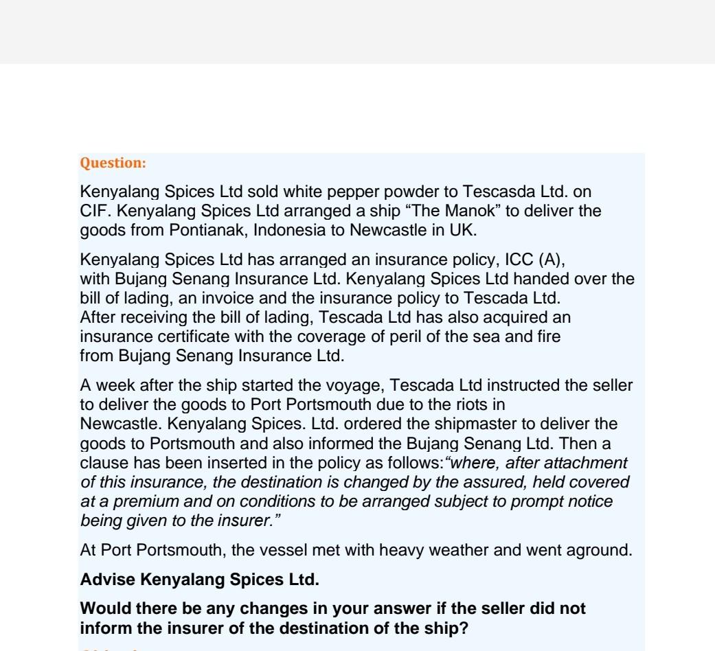 Question: Kenyalang Spices Ltd sold white pepper