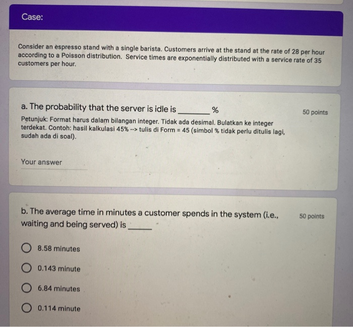 a&b Case: Consider an espresso stand with a