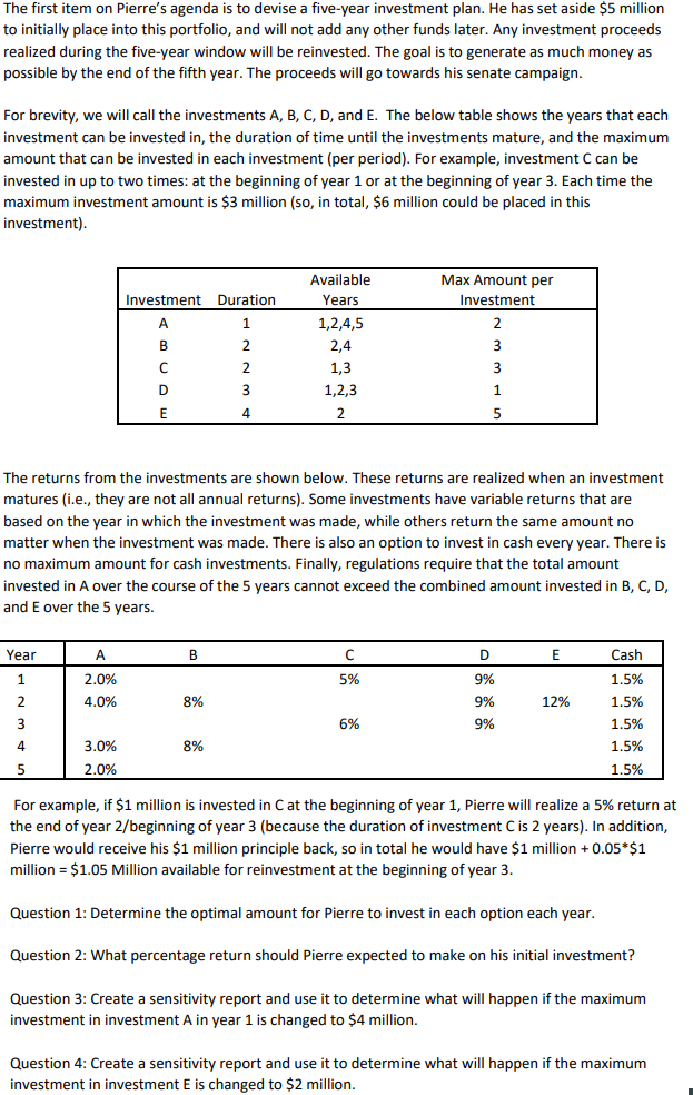 The first item on Pierre's agenda is to devise a