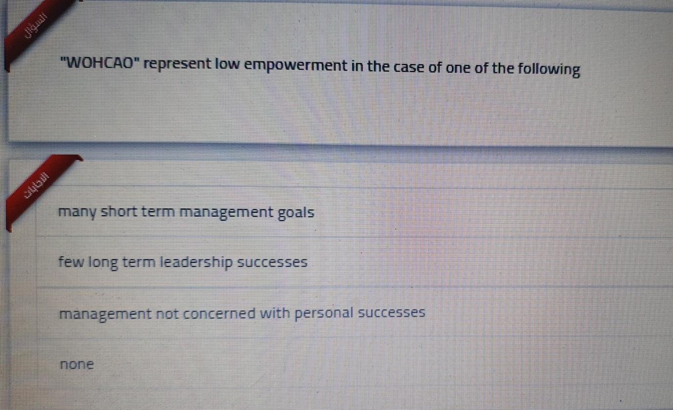 "WOHCAO" represent low empowerment in the case of