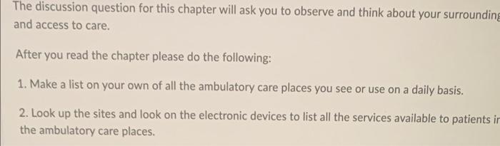 The discussion question for this chapter will ask