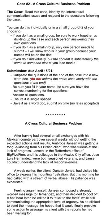 Case #2 - A Cross Cultural Business Problem The