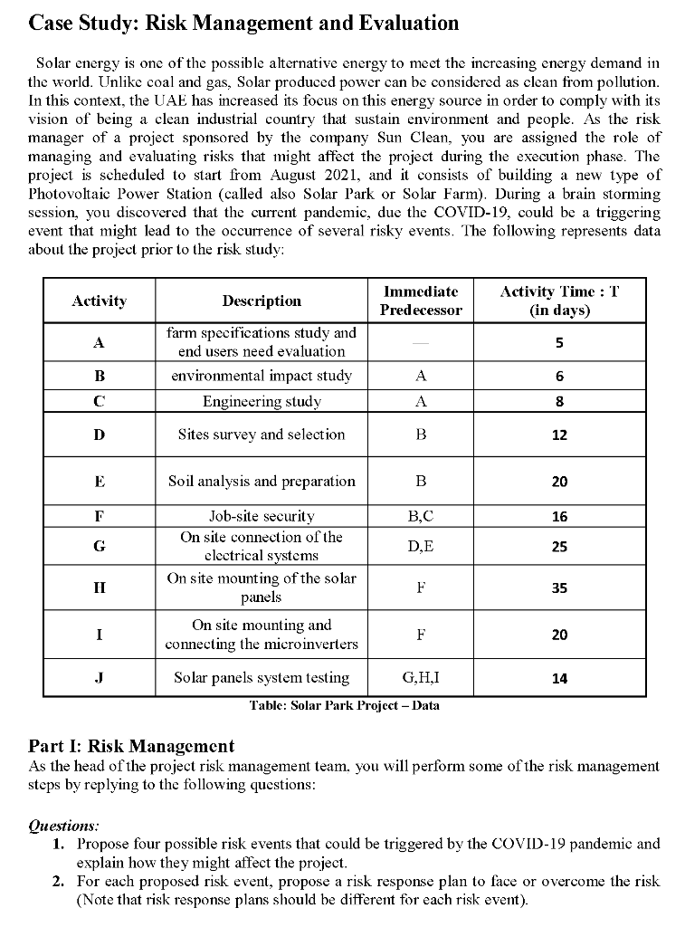 Case Study: Risk Management and Evaluation Solar