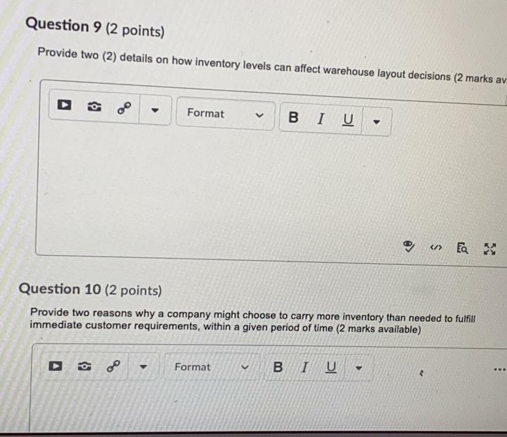 Question 9 (2 points) Provide two (2) details on
