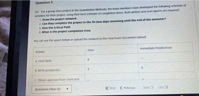 Question 5 02. For a group class project in the