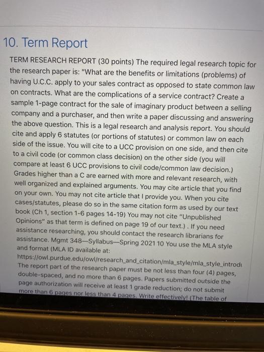 10. Term Report TERM RESEARCH REPORT (30 points)