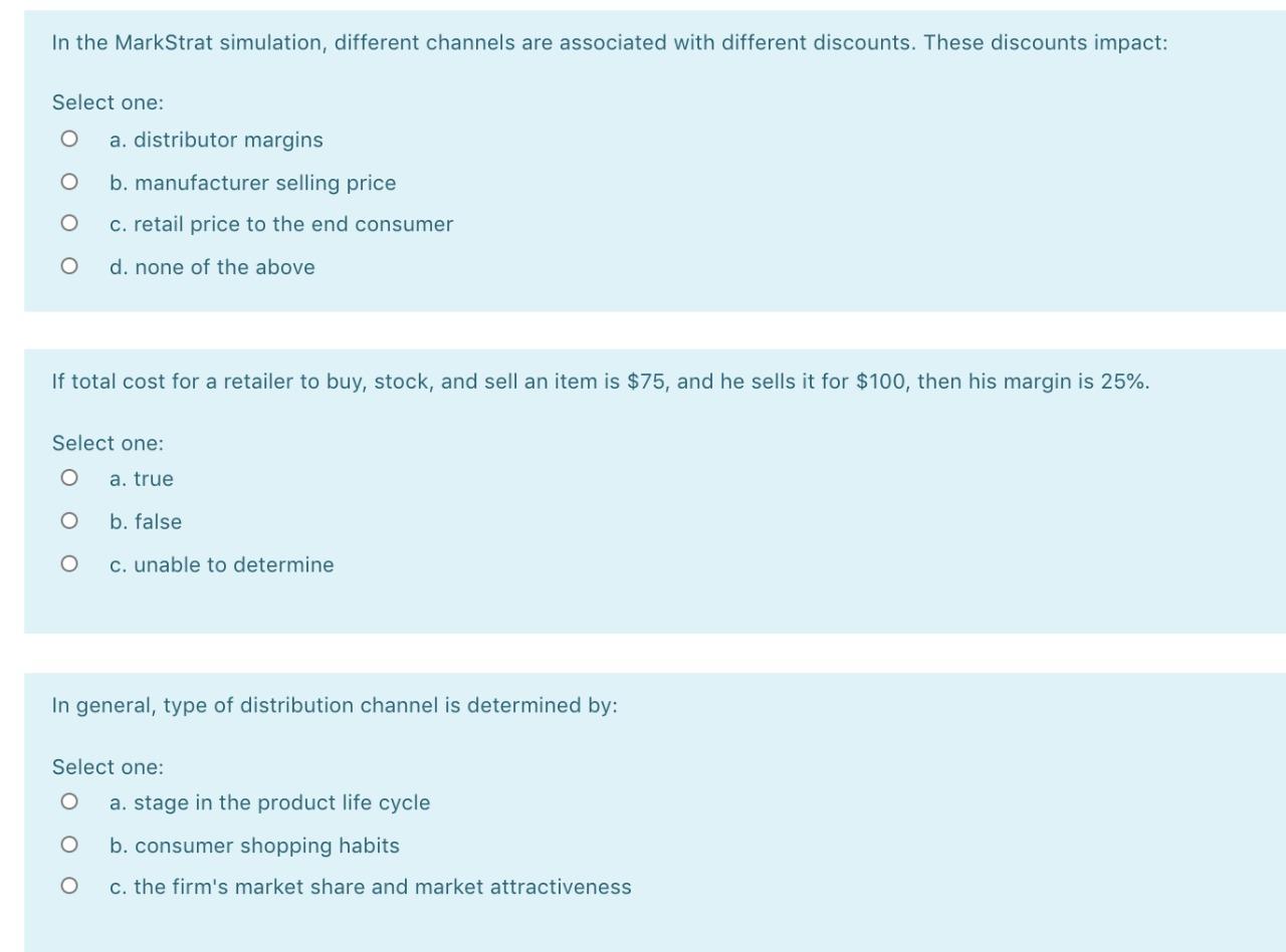 In the Mark Strat simulation, different channels