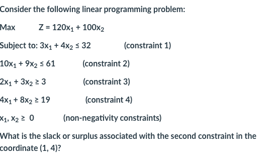 Consider the following linear programming