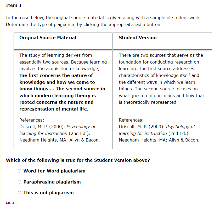 In the case below, the original source material