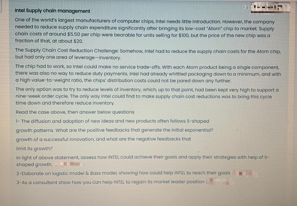 I---! Intel Supply chain management One of the