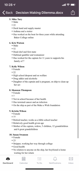 10:28 4 < Back Decision Making Dilemma.docx 6