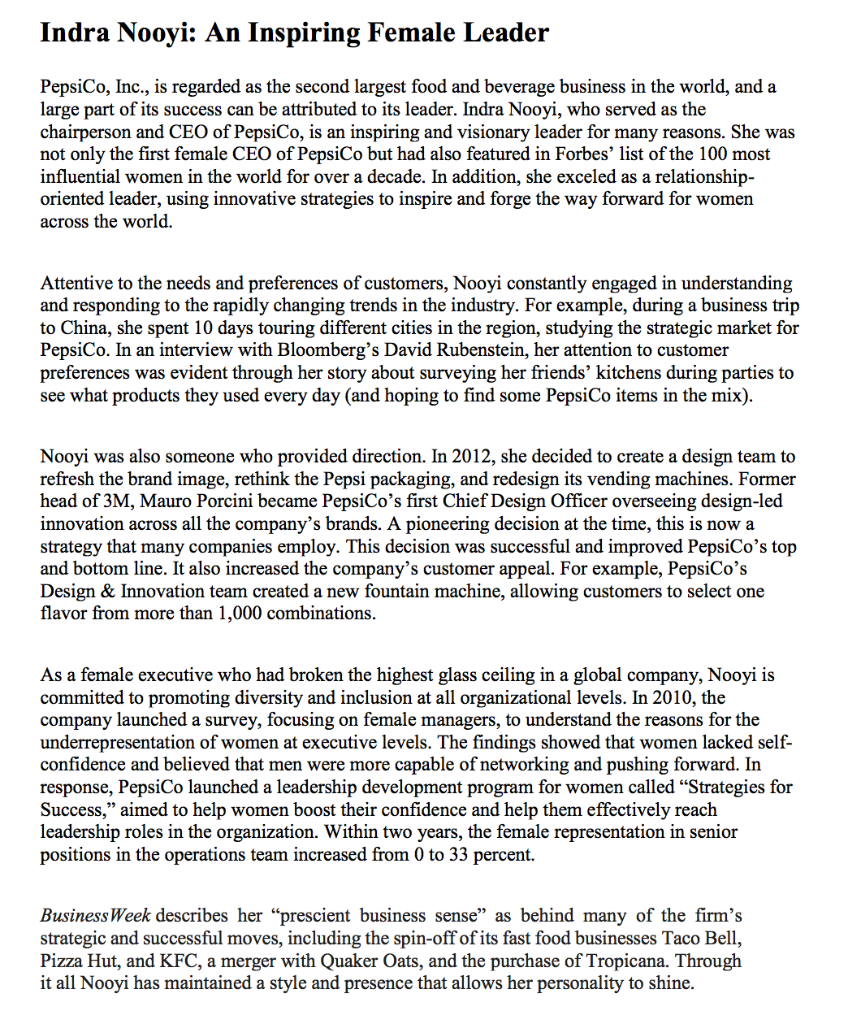 Indra Nooyi: An Inspiring Female Leader PepsiCo,