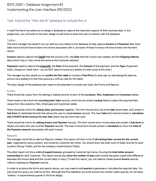 BSYS 2060 - Database Assignment #2 Implementing