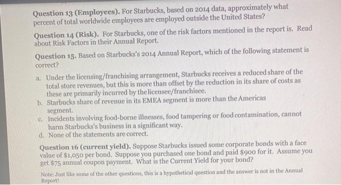 Question 13 (Employees). For Starbucks, based on