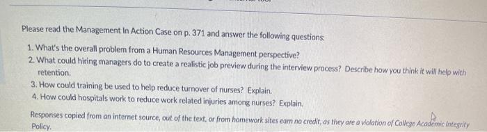 Please read the Management in Action Case on p.