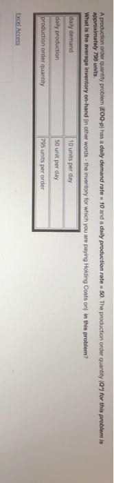 A production order quantity problem (E00-p) has a