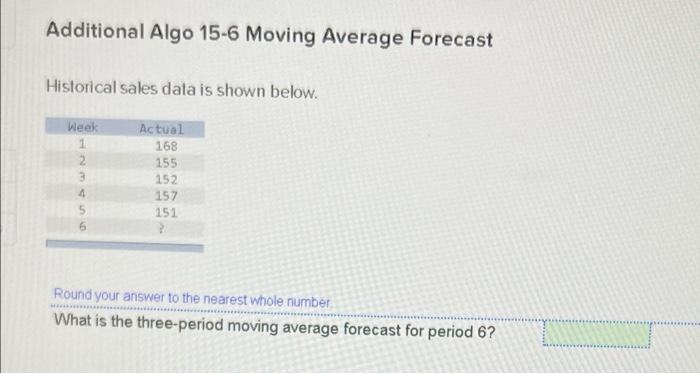 Additional Algo 15-6 Moving Average Forecast