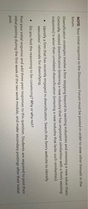 NOTE: Your initial response to the Discussion