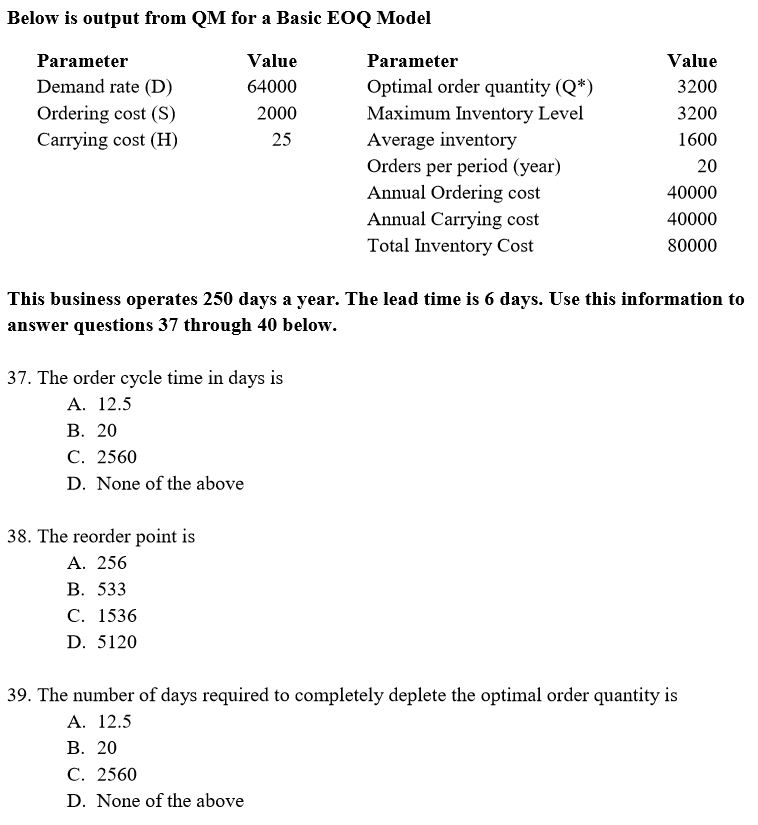 Below is output from QM for a Basic EOQ Model