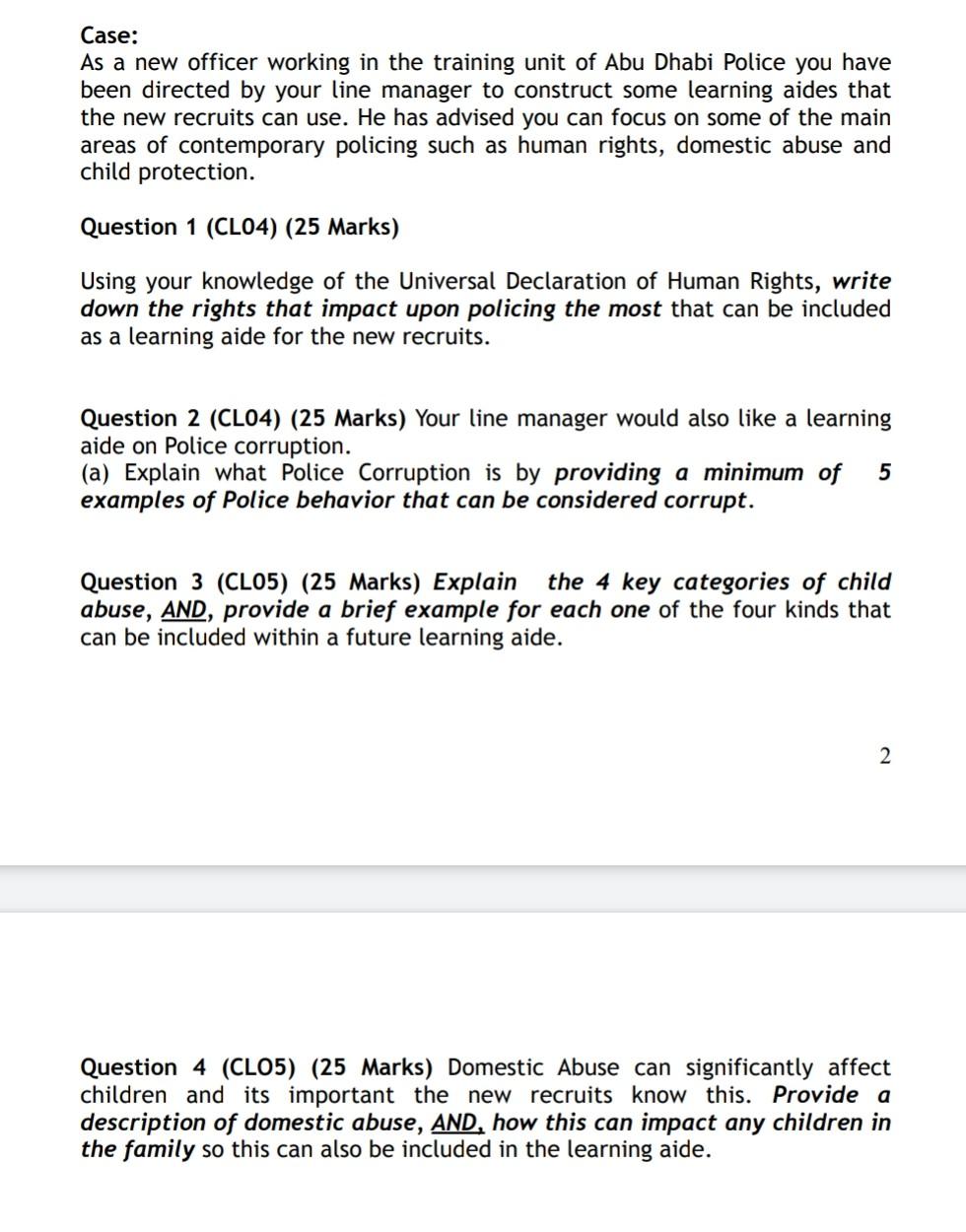 Case: As a new officer working in the training