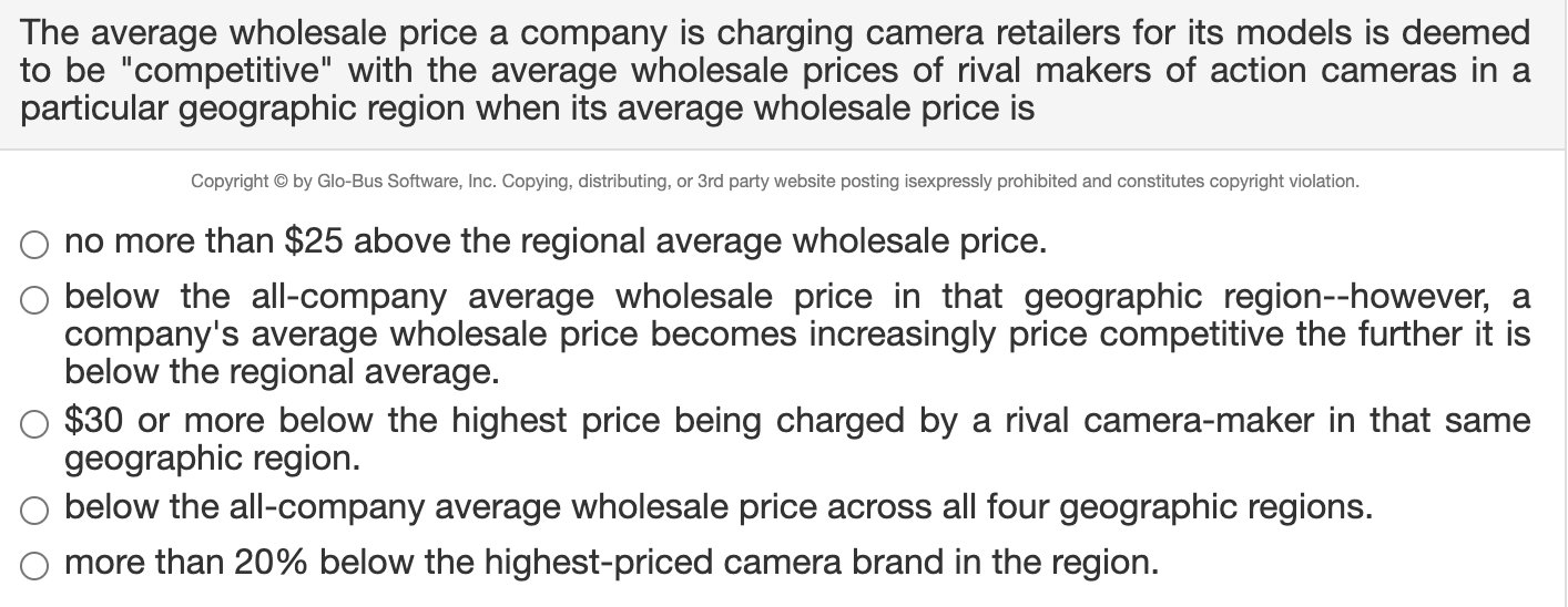 The average wholesale price a company is charging