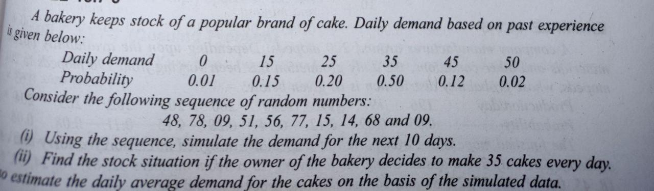 Quantitative Management A bakery keeps stock of a