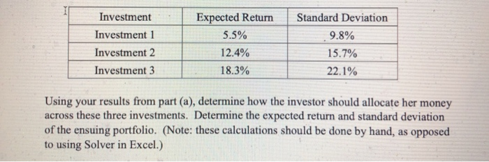 6. Suppose an investor allocates money across