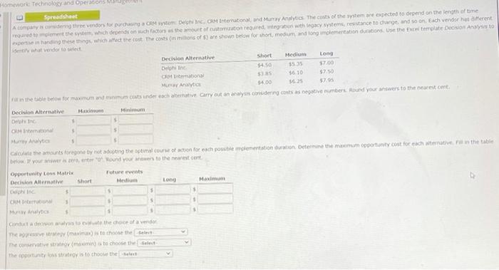 Homework Technology and Operations Spreadsheet A