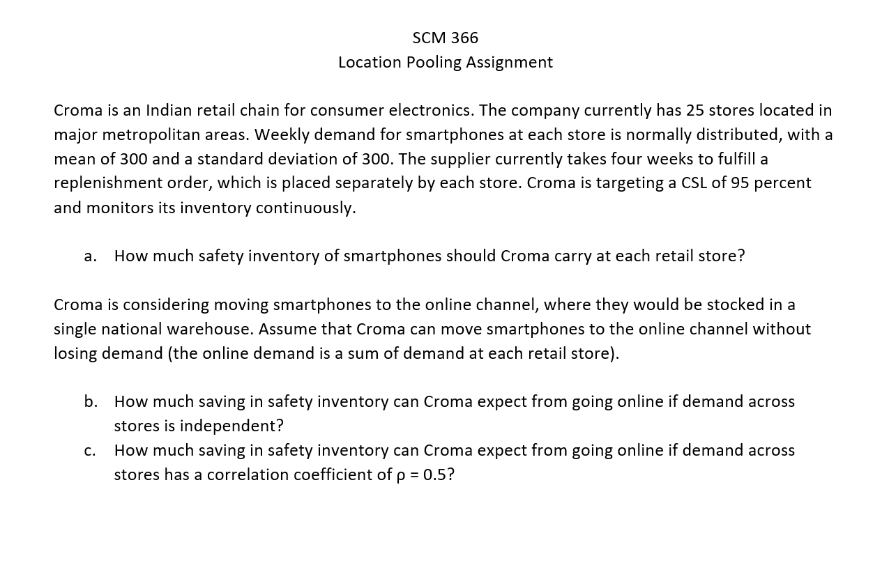 SCM 366 Location Pooling Assignment Croma is an
