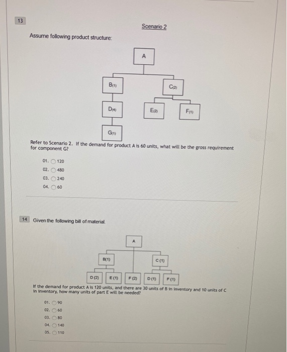 13 Scenario 2 Assume following product structure: